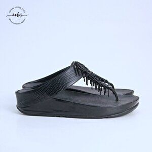Fitflop Cha Cha Beaded Thong Sandals‎ Black Women 10
